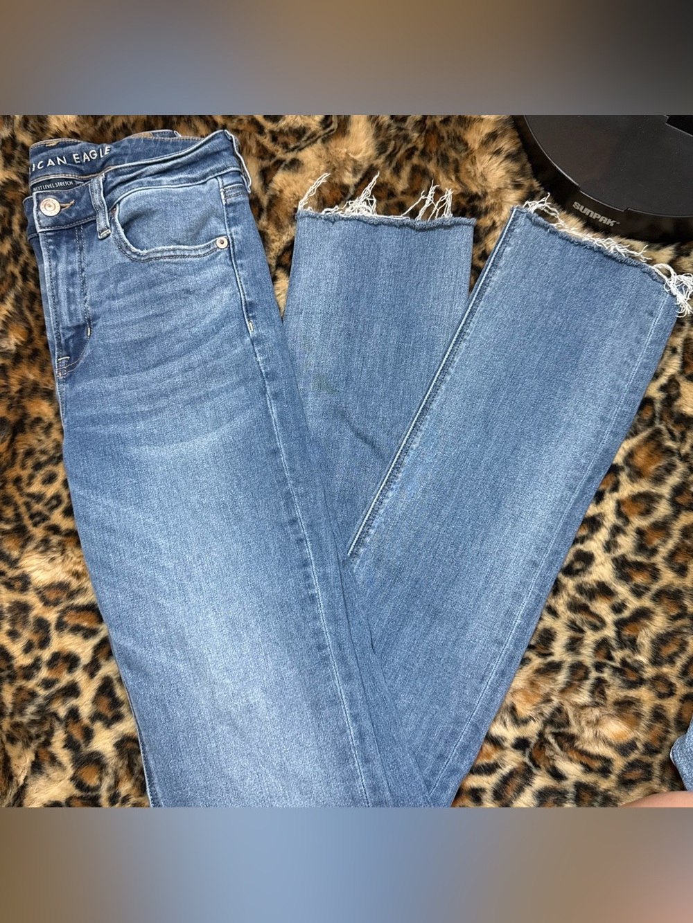 American Eagle Outfitters Medium Wash Frayed Hem Cropped Jeans LONG